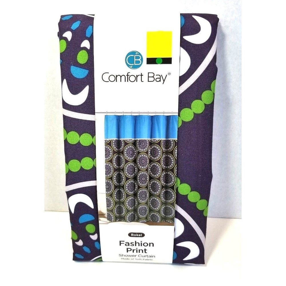 Fabric Shower Curtain Purple Green Blue Fashion Print Soft Polyester 70 x 72 in